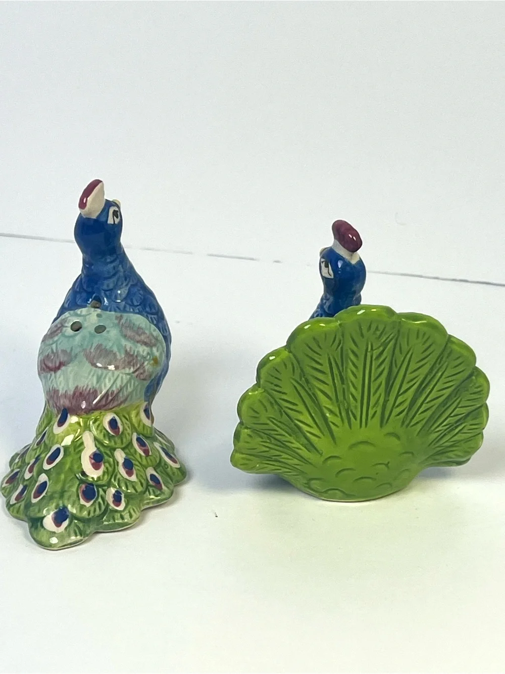 Pier 1 Ceramic Peacock Salt & Pepper Shakers Set of 2 Blue Green Vintage